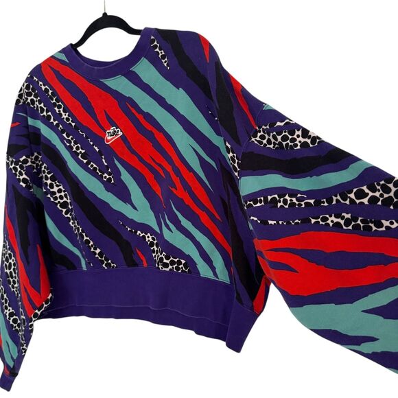Nike Sportswear Airloom LS Fleece Cropped Sweatshirt MEDIUM Over Size Purple Red - Picture 6 of 9